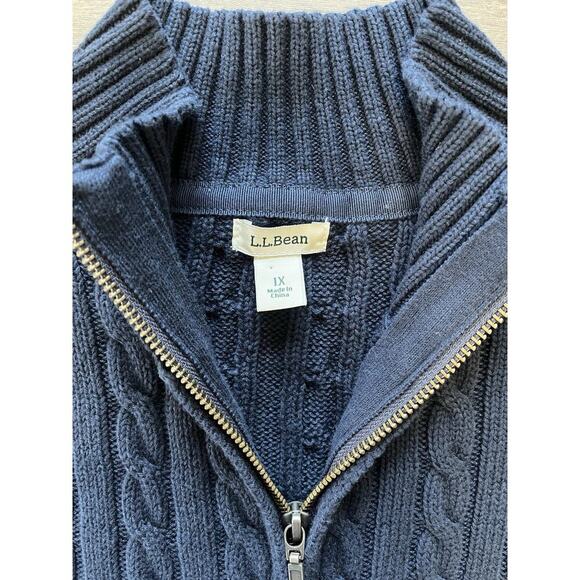 LL Bean Sweater Full Zip Men’s Sz 1X Holiday Cable Knit Blue 100% Cotton 251834 - Picture 3 of 9